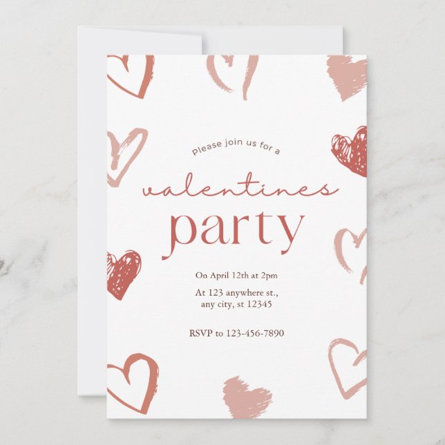 Red Pink Hearts Valentines Day Card (Front)