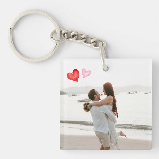 Red & Pink Hearts Valentine's Day Minimalist Key Ring (Front)