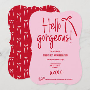 Red Pink Hello Gorgeous bow doodle Galentine’s Invitation