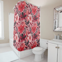 Red & Pink Hibiscus Floral Botanical Pattern