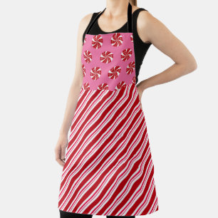 RED & PINK HOLIDAY PEPPERMINT CANDY & STRIPES APRON