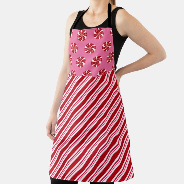 RED & PINK HOLIDAY PEPPERMINT CANDY & STRIPES APRON (Insitu)