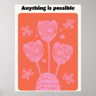 Red Pink Illustrated Floral Aesthetic Quote Wall A Poster