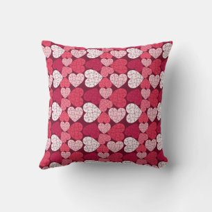 Red & Pink Jigsaw Puzzle Heart Pattern Cushion