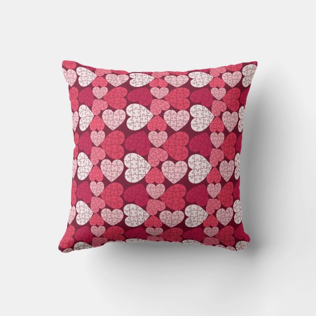 Red & Pink Jigsaw Puzzle Heart Pattern Cushion (Back)