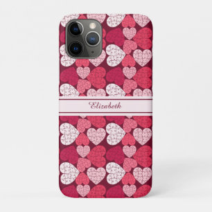 Red & Pink Jigsaw Puzzle Heart Pattern Name Case-Mate iPhone Case