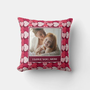Red Pink Jigsaw Puzzle Heart Photo I Love You Mum Cushion