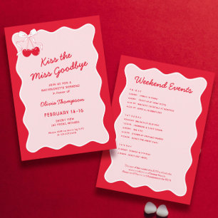 Red Pink Kiss the Miss Goodbye Bachelorette Party Invitation
