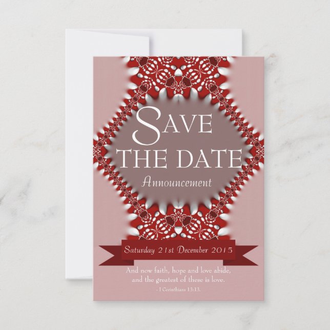 Red Pink Lace Save the Date Wedding Announcement (Front)