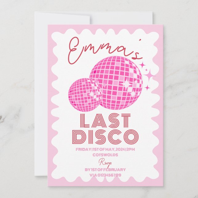 Red Pink Last Disco Hen Party Weekend Itinerary Invitation (Front)