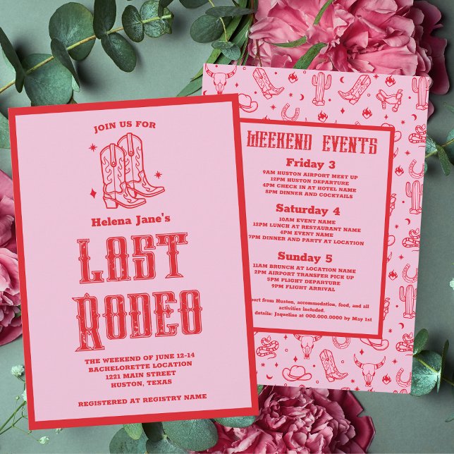 Red Pink Last Rodeo Bachelorette Weekend Invitation (Red Pink Last Rodeo Bachelorette Weekend Invitation
)