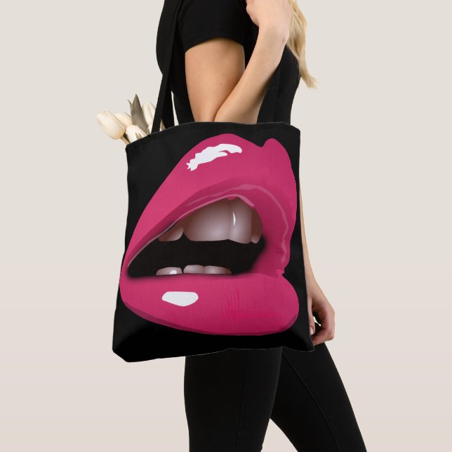 RED PINK LIPS MOUTH TOTES PURSE (Close Up)