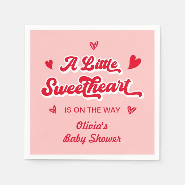 Red Pink Little Sweetheart Valentine Baby Shower Napkin (Front)