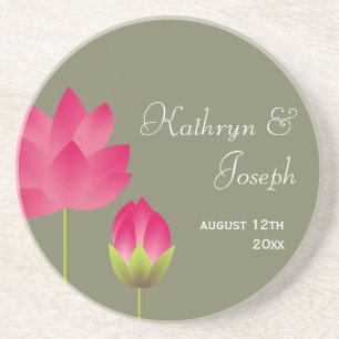 Red pink lotus flowers modern tea green wedding coaster