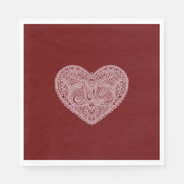 Red Pink Love Heart Napkin (Front)