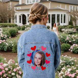 Red Pink Love Hearts Custom Photo Personalised Denim Jacket