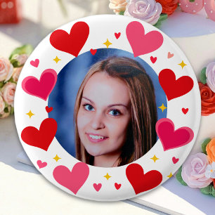 Red Pink Love Hearts Custom Photo Personalized 3 Cm Round Badge