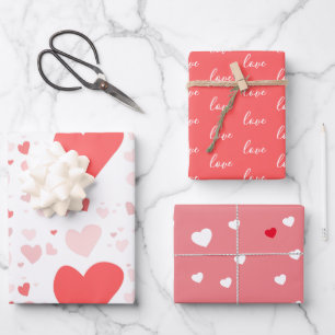 Red, Pink, Love, Hearts Valentines Wrapping Pape Paper Sheet
