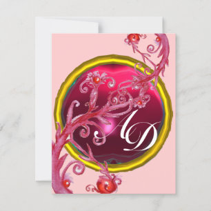 RED PINK MAGIC BERRIES,RUBY GEMSTONE  MONOGRAM INVITATION