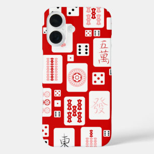 red pink mahjong chinese tiles game asian iPhone 16 case