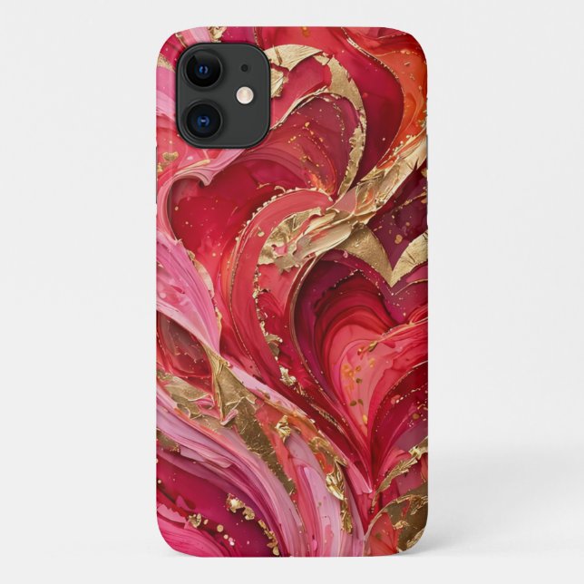 Red & Pink Marble Gold iPhone 11 Case (Back)