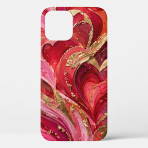 Red & Pink Marble Gold iPhone 12 Case