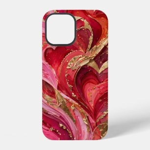 Red & Pink Marble Gold iPhone 12 phone Case