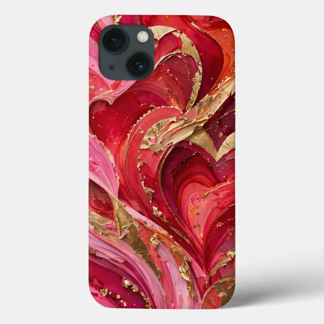 Red & Pink Marble Gold iPhone 13 Case (Back)