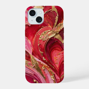 Red & Pink Marble Gold iPhone 15 Case