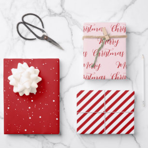 Red & Pink Merry Christmas Mix Wrapping Paper Sheet