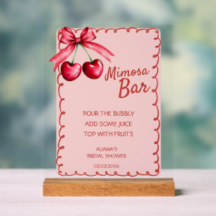 Red & Pink Mimosa Bar Cherry Bridal Shower Acrylic Sign
