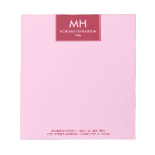 Red Pink Minimal Clean Initials Name Contact Info Notepad
