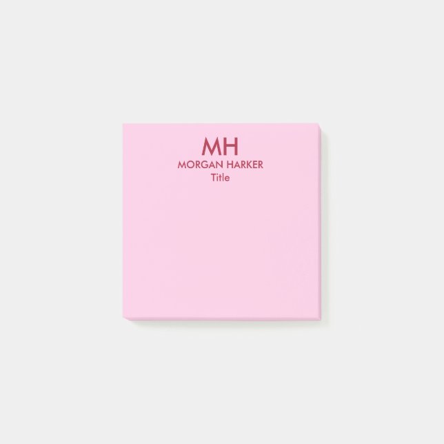 Red Pink Minimal Clean Initials Post-it Notes (Front)