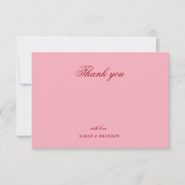 Red pink Minimalist Script Wedding Thank You  (Front)