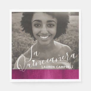 Red pink modern art La Quinceañera photo  Napkin