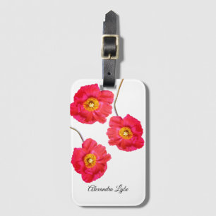 Red Pink Modern Poppies Poppy Flower Luggage Tag