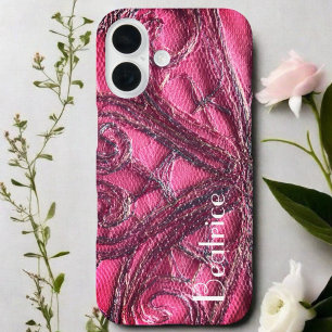 Red pink monogram floral abstract textile art iPhone 16 case