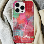 Red pink monogram name abstract patern iPhone 16 pro case<br><div class="desc">Trendy pretty feminine girly custom iPhone case with abstract design pattern inspired from my original textile embroidery .Colourful, vibrant vivid bright bold colour scheme, nuances of red, pink magenta, green, blue, grey, white. Cool fashionable accessory for you or as a creative unique thoughtful and useful gift for her.It can be...</div>