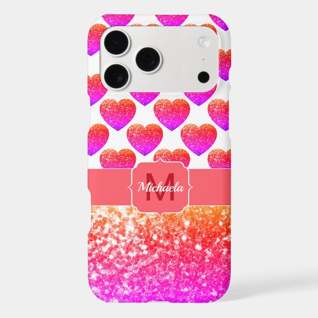 Red Pink Orange Glitter sparkles Hearts Monogram (Back)