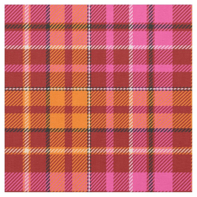 Red Pink Orange Plaid Tartan Design  Fabric (Close Up)