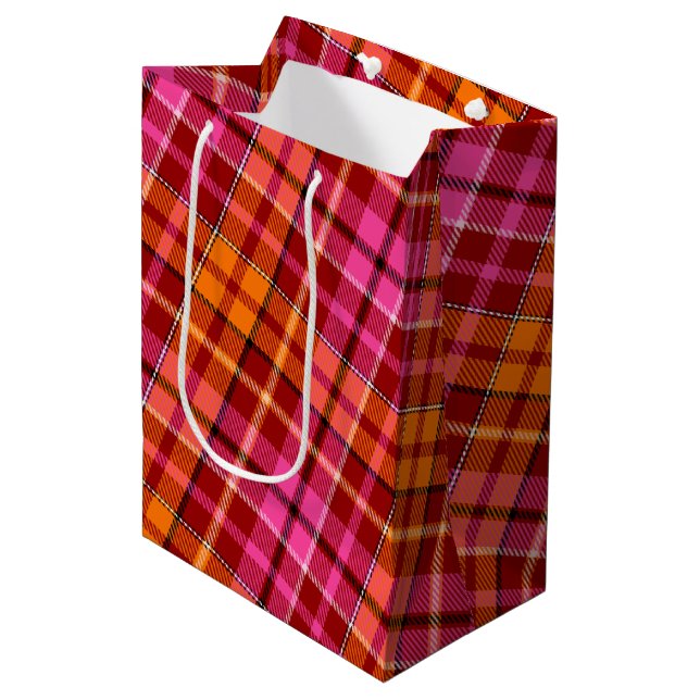 Red Pink Orange Plaid Tartan Design  Medium Gift Bag (Front Angled)