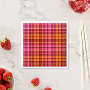 Red Pink Orange Plaid Tartan Design Napkin