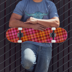 Red Pink Orange Plaid Tartan Design Skateboard