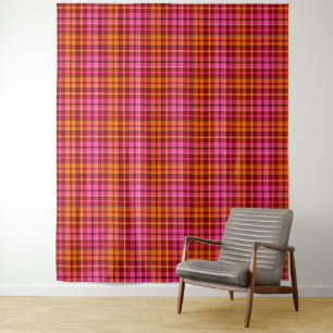Red Pink Orange Plaid Tartan Design Tapestry