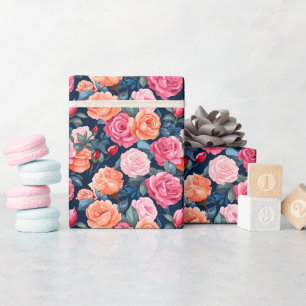 Red Pink Orange Roses Pattern Chiffon Wrapping Paper