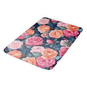 Red Pink Orange Roses Pattern Design Bath Mat