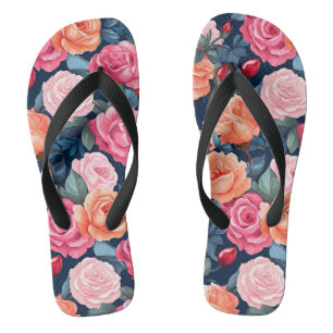 Red Pink Orange Roses Pattern Design Jandals