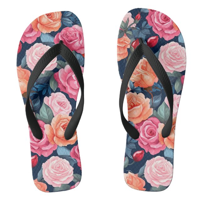 Red Pink Orange Roses Pattern Design Jandals (Footbed)