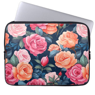 Red Pink Orange Roses Pattern Design Laptop Sleeve