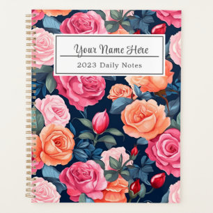Red Pink Orange Roses Pattern Design Planner